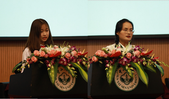 学生代表谢逸、陈莺燕发言